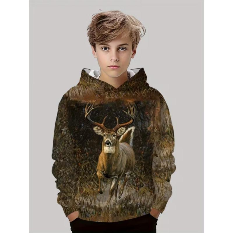 Felpe da Caccia al Cervo per Ragazzi Animali Mimetismo Outdoor Stampa Completa 3D Primavera Autunno Vestiti per Bambini Semplice Casual Felpa Top