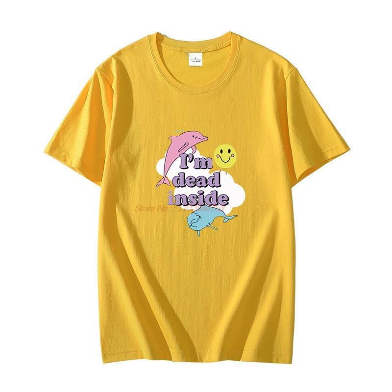 Unisex Oversized Cotton Tshirt Dolphin Im Dead Inside Sunshine Funny Graphic Oneck Unisexs Summer Clothing