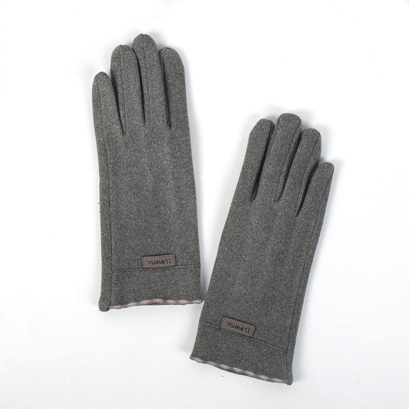 German Velvet Gloves Solid Color Driving And Riding Warm Finger Gloves Women Can Touch The Screen Student Cold-Proof Gloves