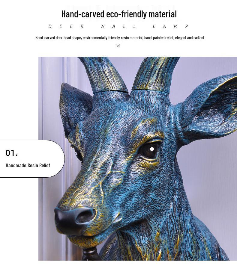 American-Style Deer Head Wall Lamp for Retro Living Rooms, Entrances, and Dining Areas