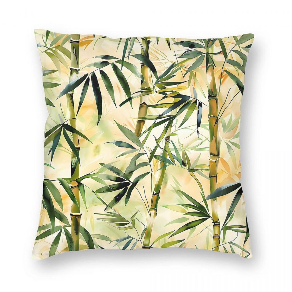 Bamboo Forest Square Pillowcase Polyester Linen Velvet Pattern Zip Decorative Throw Pillow Case Home Cushion Cover X