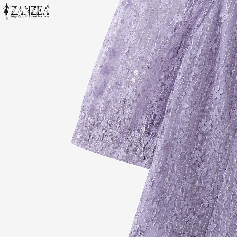 ZANZEA Womens Casual Hollow Lace Patchwork Summer 3/4 Sleeve Blouse