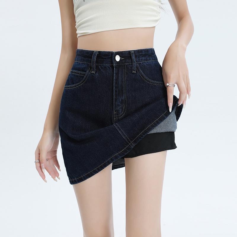 Denim A-Line Mini Skirt with Lining – Women's 2025 Summer Hip-Hugging, Anti-Exposure Design