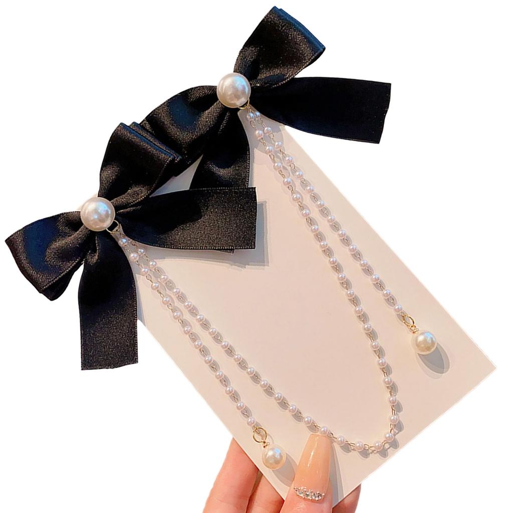 Elegant Double Bowknot Hair Clip for Kids with Tassel Pearls Designs Perfect for Little Girls Daily Wear and Event
