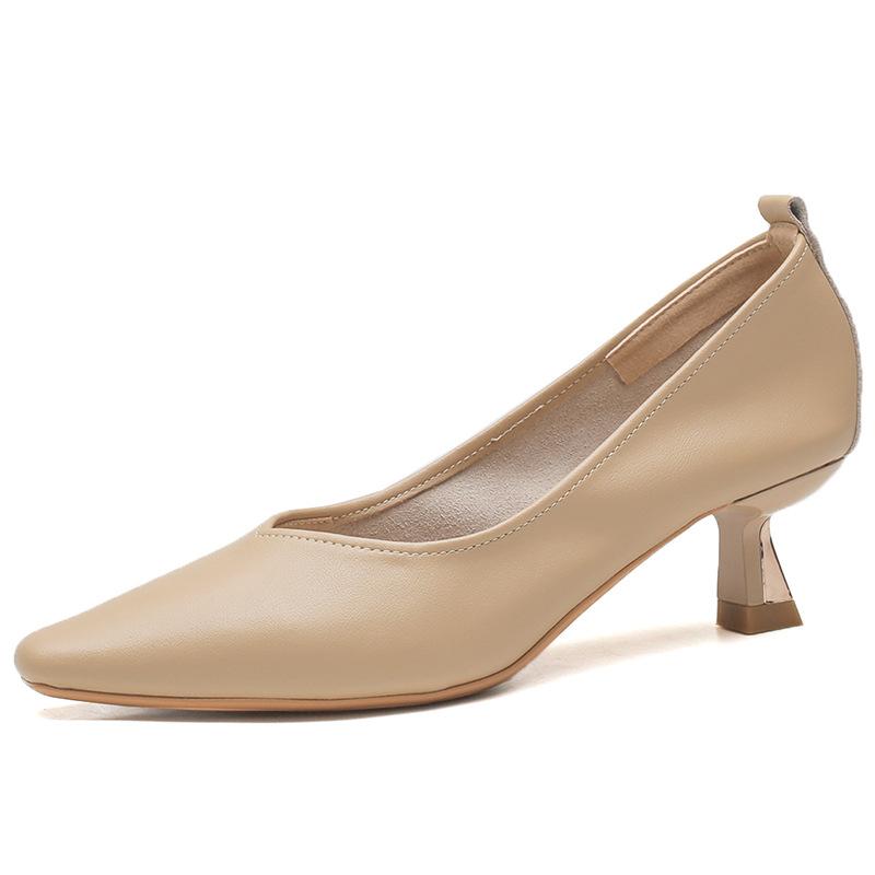 

Кожаные туфли с тонким каблуком и заостренным носком, с неглубоким горлом, из коровьей кожи, корейская версия, с заостренным носком, высокие каблуки, рабочая обувь для женщин 39