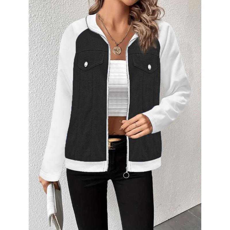 Women S Casual Color Block Zipper Jacket For Autumn Winter
