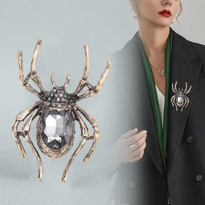 Retro Spider Brooch for Women - Faux Crystal Rhinestone Statement Insect Pin, Halloween Costume Accessories, Jewelry Gift