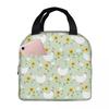 White Chickens And Floral Pattern Insulated Lunch Bag for Women Kids Leakproof Food Boxes Thermal Lunch Box Tote