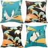 Japanese Crane Pine Pillow Covers, Teal Black Floral Decorative Throw Pillow Cases, Oriental Home Decor For Sofa Bed, No Insert