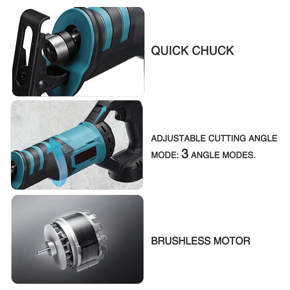 2400W Brushless Electric Reciprocating Saw Adjustable 3 Orientations Modes Cutting Saw Portable Cordless Handheld Power Tool