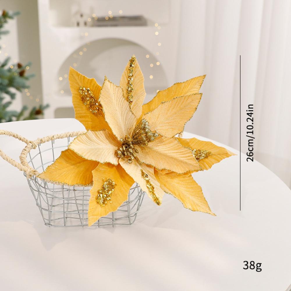 Fabric Plastic Christmas Artificial Flowers DIY Decoration Ornaments Xmas Tree Decorations 26cm Fake Flower New Year