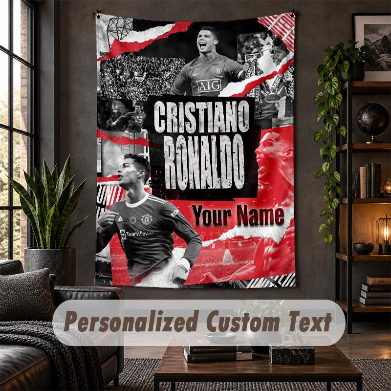 Arazzo da Parete Personalizzato, Testo Personalizzato Cristiano Ronaldo, Arte da Parete in Tessuto Morbido per Decorazione Interna