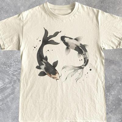 Japanese Koi Fish T-Shirt, Wabi Sabi Shirt, Japanese Aesthetics, Gift for Koi Lovers, Vintage Koi Shirt, Japanese Streetwear, Japanese Art