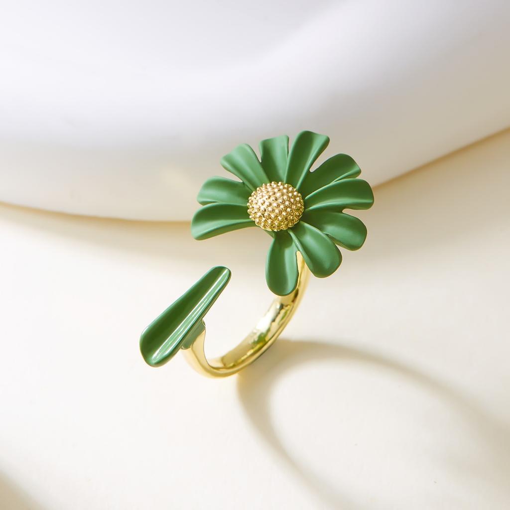 Kolorowe Małe Kwiaty Stokrotki Otwarty Regulowany Pierścionek Delikatny Słonecznik Kwiatowy Pierścionek na Palec Biżuteria na Wesele Imprezę Prezent Dla Kobiet Mężczyzn