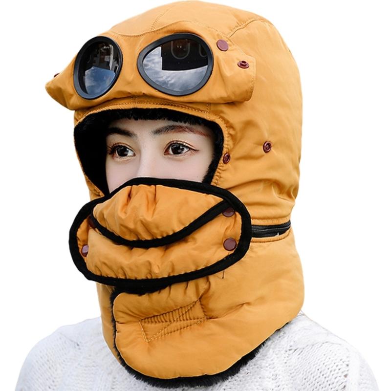 Winter Thermal Hat Scarf with Glasses Winter Pilot Hat Trapper Hats Goggle and Face Mask Outdoor Sport Ski Harsh Winter