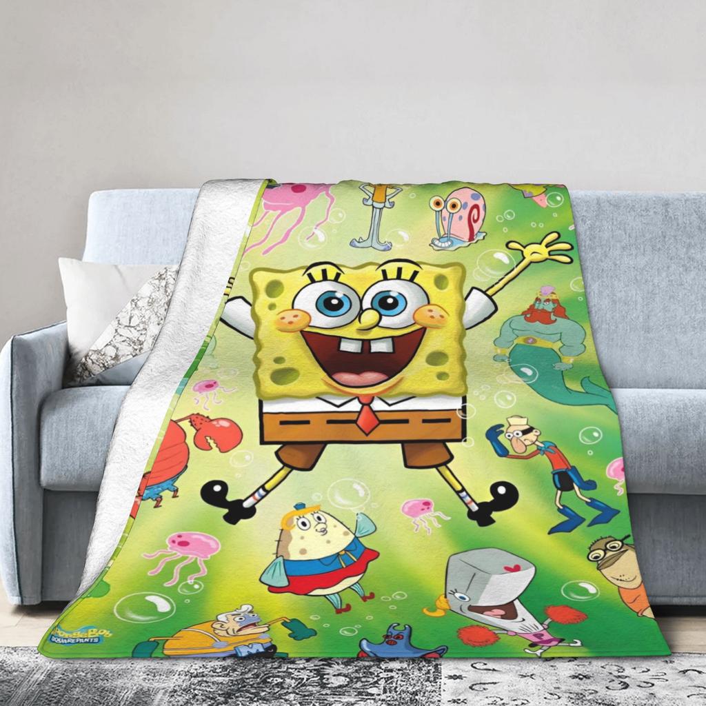 Cartoon Animated Blanket Cover SpongeBob SquarePants Fleece Throw Blankets Bedding Couch Portable Ultra-Soft Warm Bedspreads