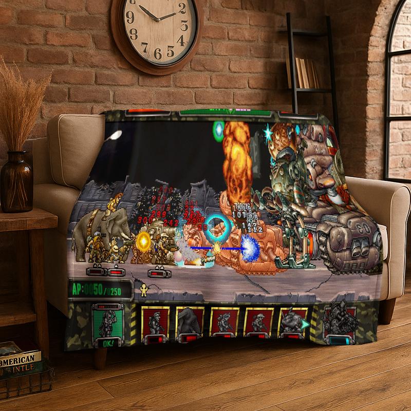 

Retro Game Metal Slug Cartoon Flannel Blanket Soft Warm Throw Blanket for Bedroom Living Room Bed Travel Camping Picnic Gift 75x90cm
