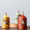 Household Ceramic American Rustic Style Tea Canister Vintage Moisture-proof Tea Can Bird Printing Kitchen Storage Tank Gift