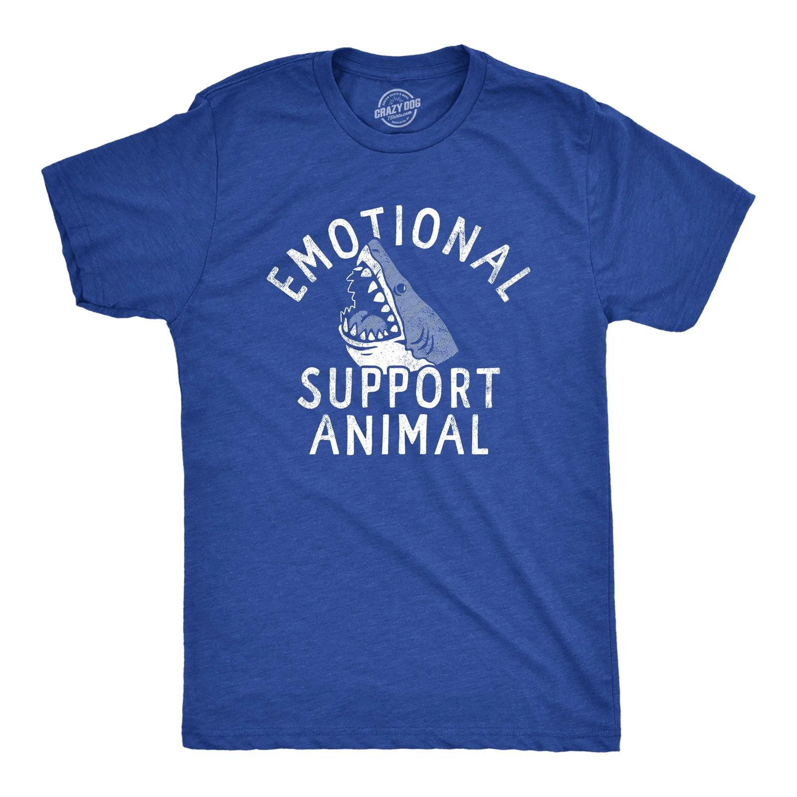 Mens Emotional Support Animal T Shirt Funny Scary Shark Attack Joke Tee for Guys XL