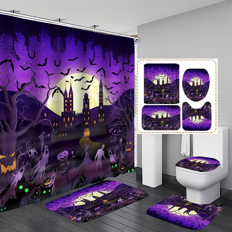 Halloween Elements 3D Digital Printing Bathroom Four-Piece Shower Curtain Partition Curtain Shower Curtain