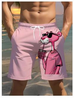 Men s pink print, fitness shorts and men s fitness summer sports shorts, beach shorts S