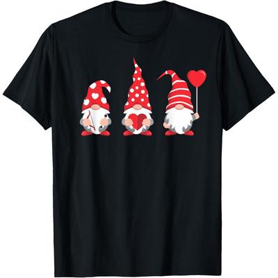Valentines Day Gnomes Love Red Heart Women Boys Girls Men Funny T-Shirt