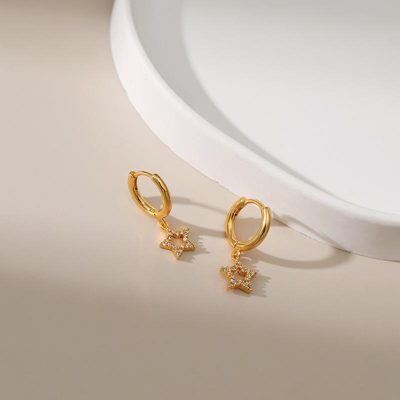 K Gold Plated Copper Star Zircon Inlaid Ear Buckles For Women
