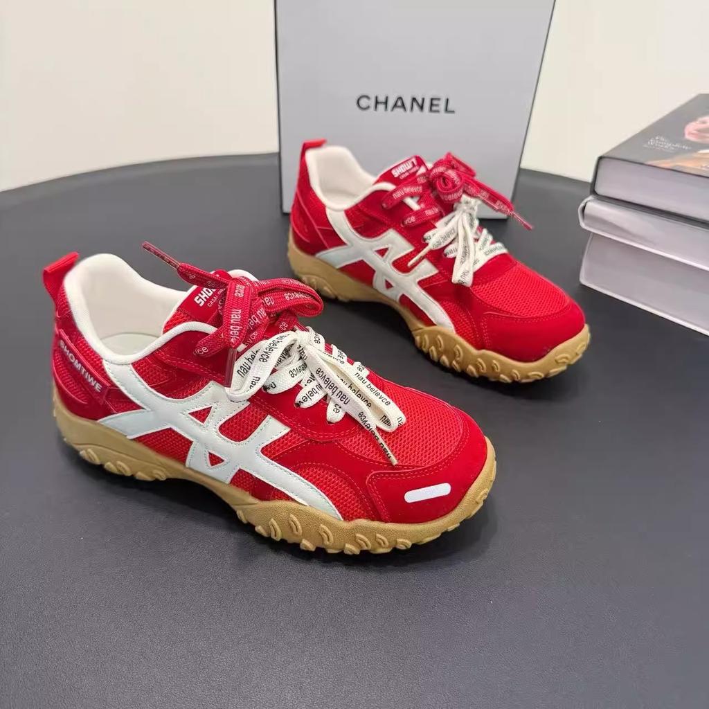 Leather mesh breathable moral training shoes women's 2025 summer new niche design sports and leisure shoes white shoes single shoes