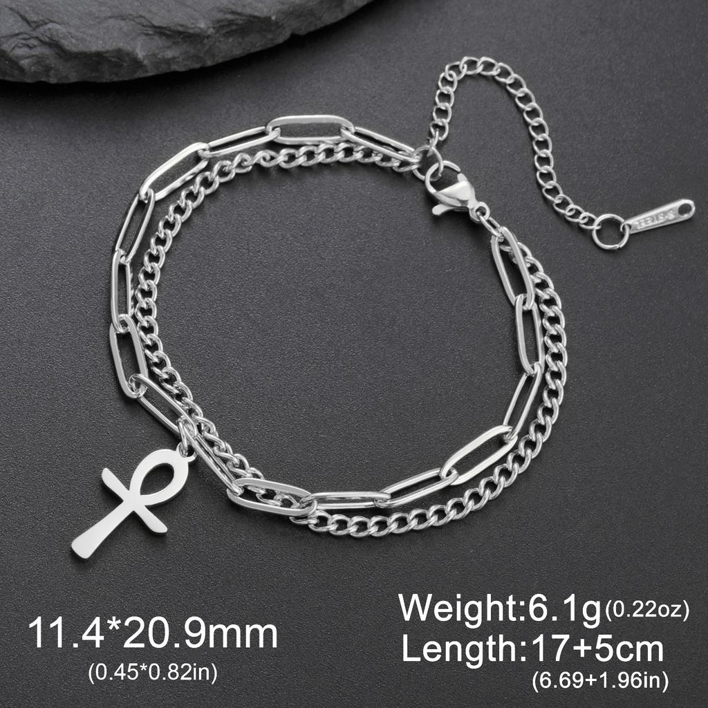 LIKGREAT Vintage Egypt Bracelet Ankh  Charms Stainless Steel  Bracelets Women Jewelry Double Chain Life Symbol Cross Amulet Anni