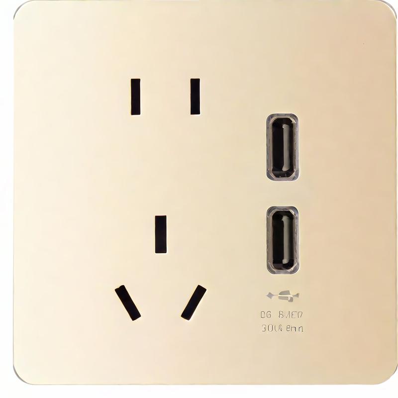 

Zhuochi Champagne Gold 5-Hole Wall Socket with Dual USB CN plug (adapter included)