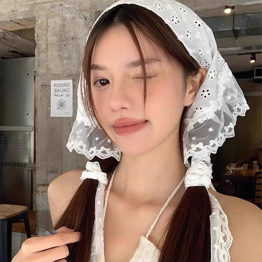 QUENTE Lenço de Cabeça Triangular de Renda Retrô Saia Curta Meia Saia Saia Cortina de Bumbum Acabamento de Renda Avental Pequeno Elegante Renda Floral Lenço de Cabelo