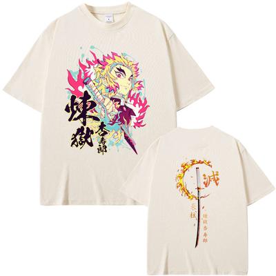 Anime Demon Slayer T-shirt Unisex Cartoon Rengoku Kyoujurou Grafisch T-shirt Zomer Heren Dames Modetrend T-shirts Streetwear