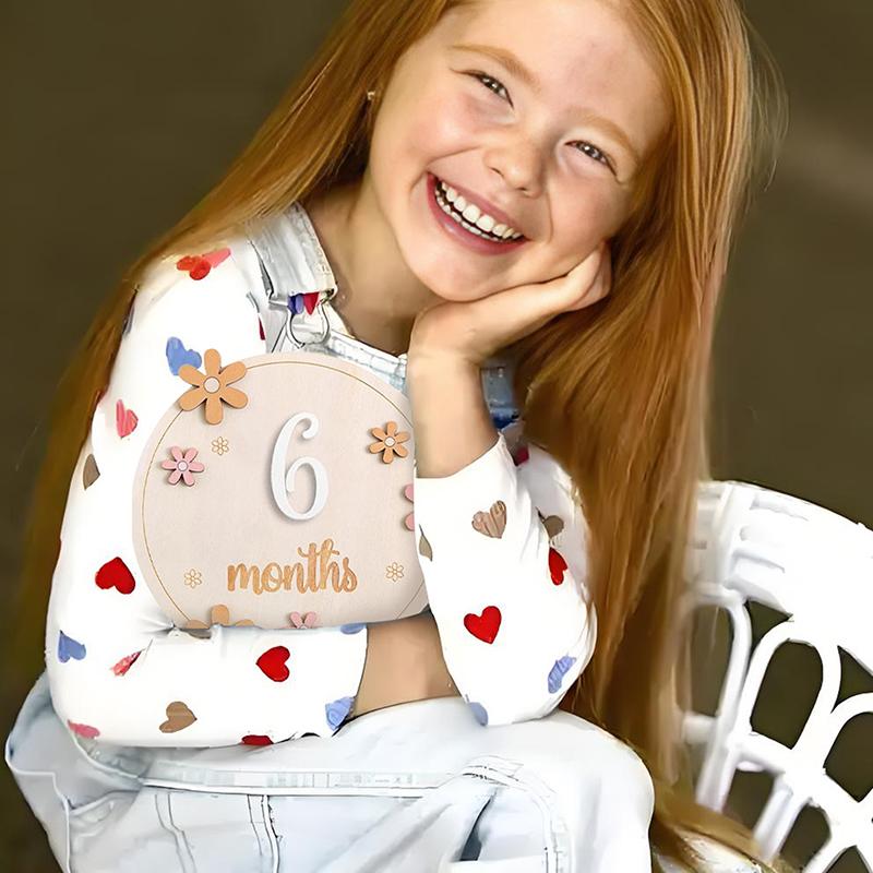 

Карточки с ежемесячными вехами для малыша с набором из 11 взаимозаменяемых цифр из 12 для записи роста ребенка бежевый