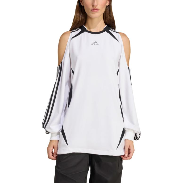 adidas Originals Adilenium Sezóna 4 Teamgeist Módní Dres Volný Ležérní Tričko s Dlouhým Rukávem Odhalující Ramena Dámské Trička KE9797