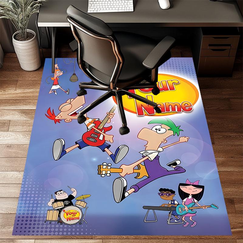 Phineas and Ferb Design Area Rug Personalized Name- Non-Slip, Soft & Cozy Floor Mat for Living Room, Office - Indoor/Outdoor Carpet