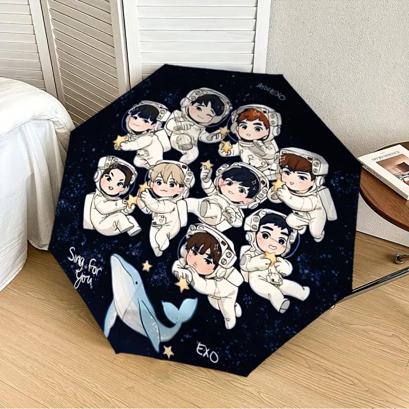 1pc EXO Automatic Folding Umbrella - Compact 8-Rib Design, Durable Plastic & Iron, Lightweight for Outdoor Daily Use,  a0929185