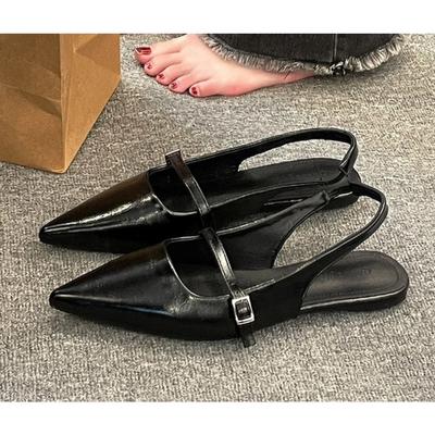 Fashion Women Leather Pu Casual Sandals Girl Fashion Rhinestone Slip On Flats Heels Ladies Pointed Toe Elegant Slingback Sandals 39