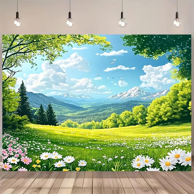 

2D Sunny Valley Tapestry, Spring Mountain Nature View Wall Hanging for Party 47.2x31.5inch/120*80cm
