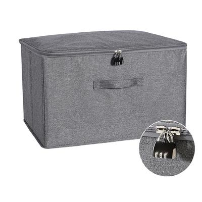 CAWKAY Storage Box with Key, Combination Lock, Large Capacity, Foldable, with Handle, Clothes Storage, Lid, Stylish Fabric, Zipper Closure (Medium)