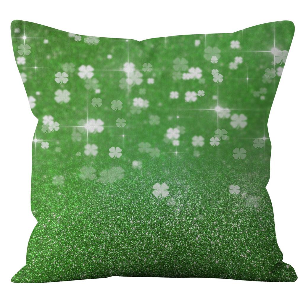 Home Cushion Cover St. Patrick's Day Pillowcase Four-leaf Clover Plaid Sofa Cushion Cover