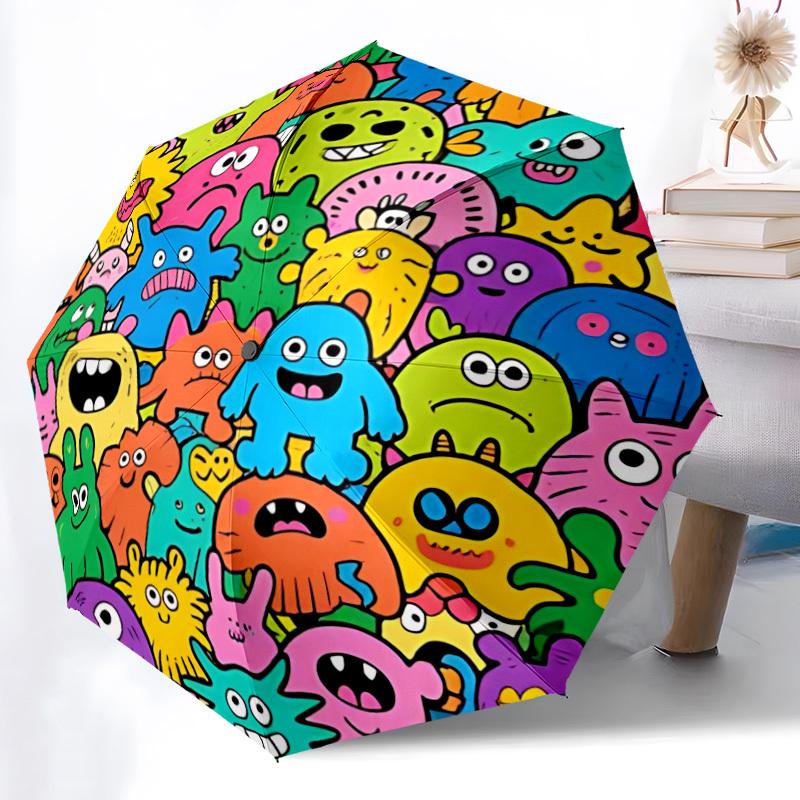 1pc Colorful Monsters Automatic Open/Close Umbrella, Compact Travel Umbrella, 8-Rib Sturdy Frame - Ideal Gift for Friends Yy251118067