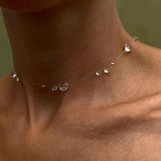 Clear Waterdrop Jewelry Artificial Crystal Glass Round Bead Necklace Tassel Earring Teardrop Beaded Bracelet for Wedding Party