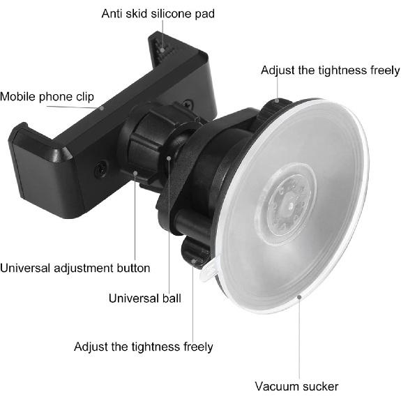 

Car Suction Cup Phone Holder for Car with Adjustable Arm and Suction Cup Base, 360° Swivel Low Profile Dashboard Phone Mount, Compact Windshield