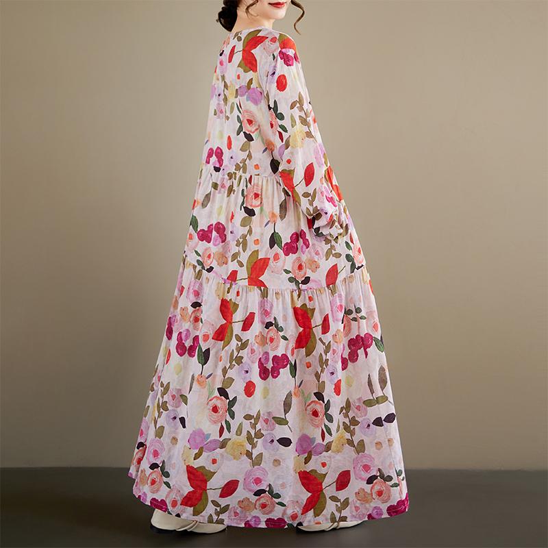 DIMANAF New 2026 Women Plus Size Spring Summer Beach Long Dress Elegant Lady Loose Oversize Maxi Floral Print