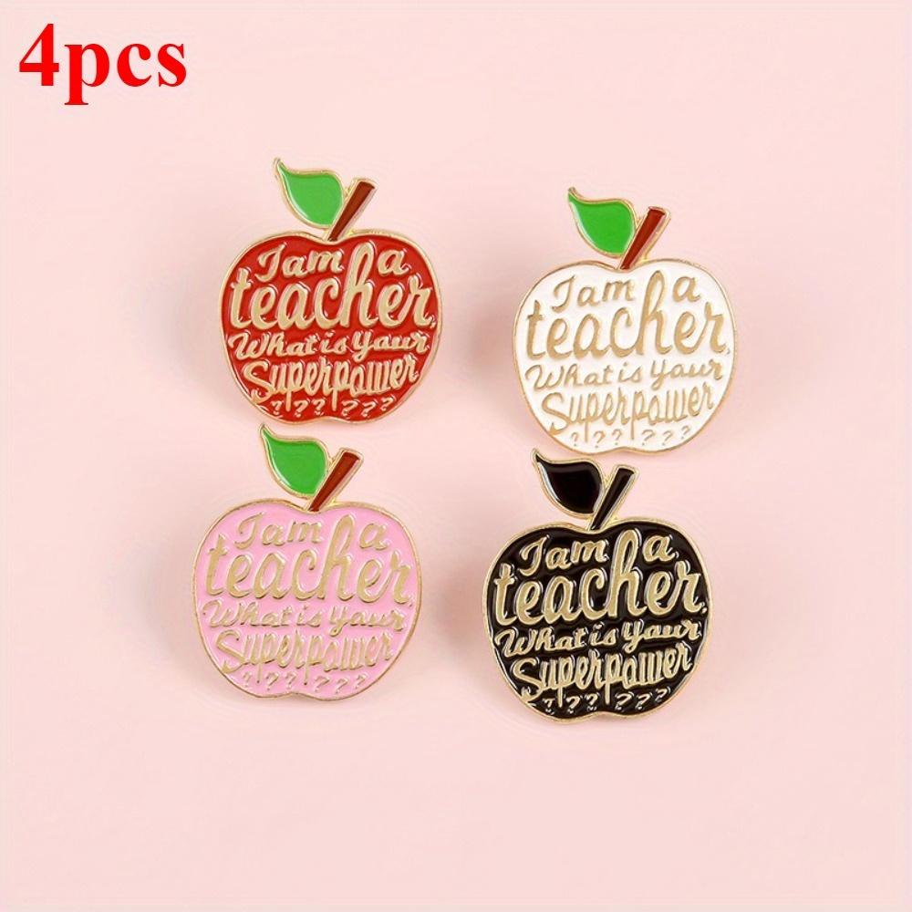 

4 Apple Teacher Brooches. Enamel-painted badge set, an ideal Teacher s Day gift.