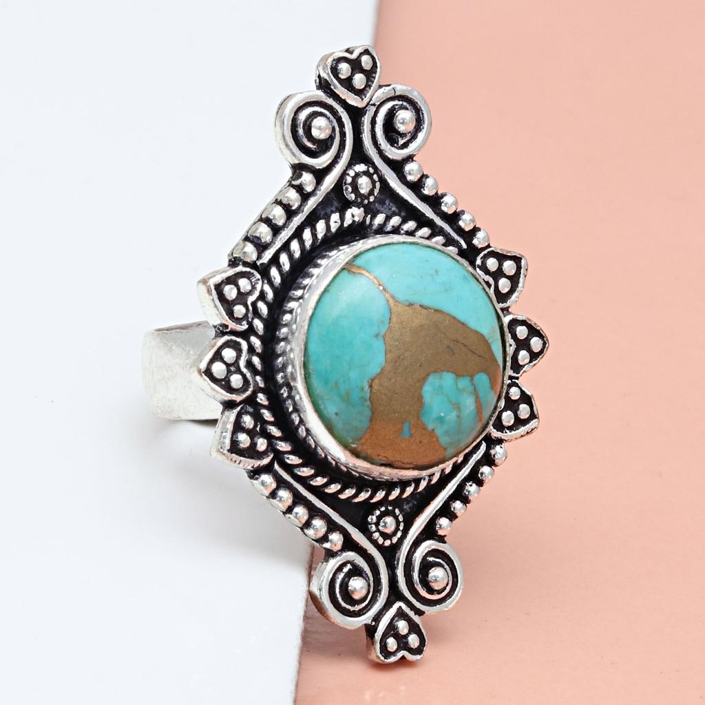 Blue Copper Turquoise Gemstone Handmade Silver Jewelry  "7.5"