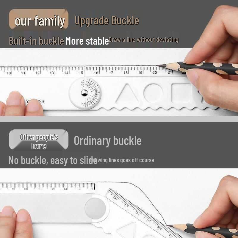 30cm Multifunctional Folding Ruler for Students: Straight Edge with Wavy Line Grid for Geometric Drawings