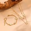 INS Style Titanium Steel Sweet Butterfly Pendant and Double Layer Bead Clip Jewelry Set for Women