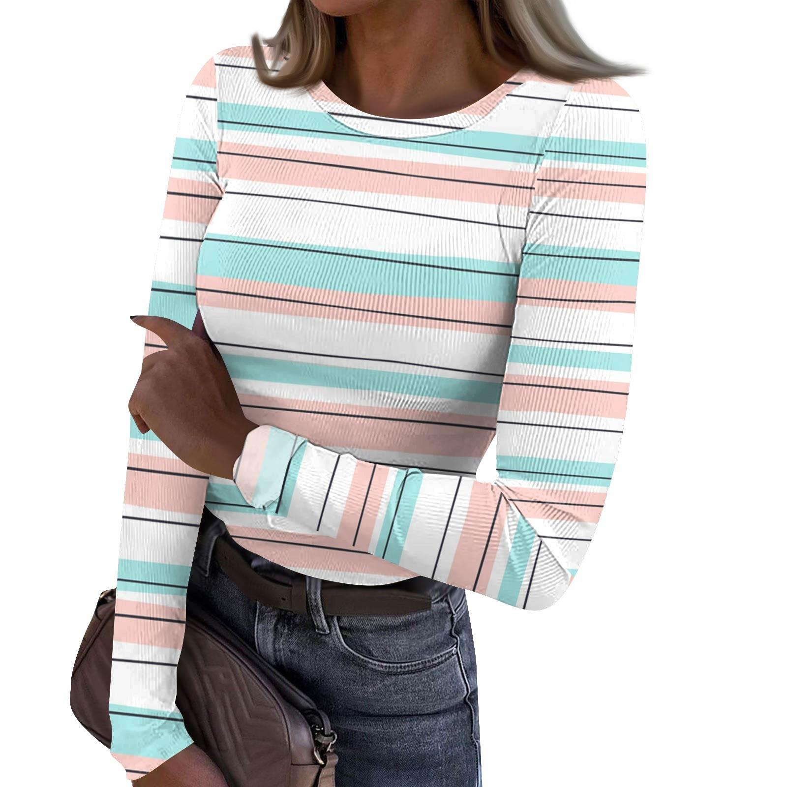 

Женская и зимняя футболка с тонким низом, модная повседневная футболка с градиентным принтом и круглым вырезом, пуловер с длинным рукавом S