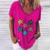 T-shirt da donna estiva scollo a V maniche corte 3D pentagramma stampato abbigliamento casual allentato pullover hip-hop streetwear